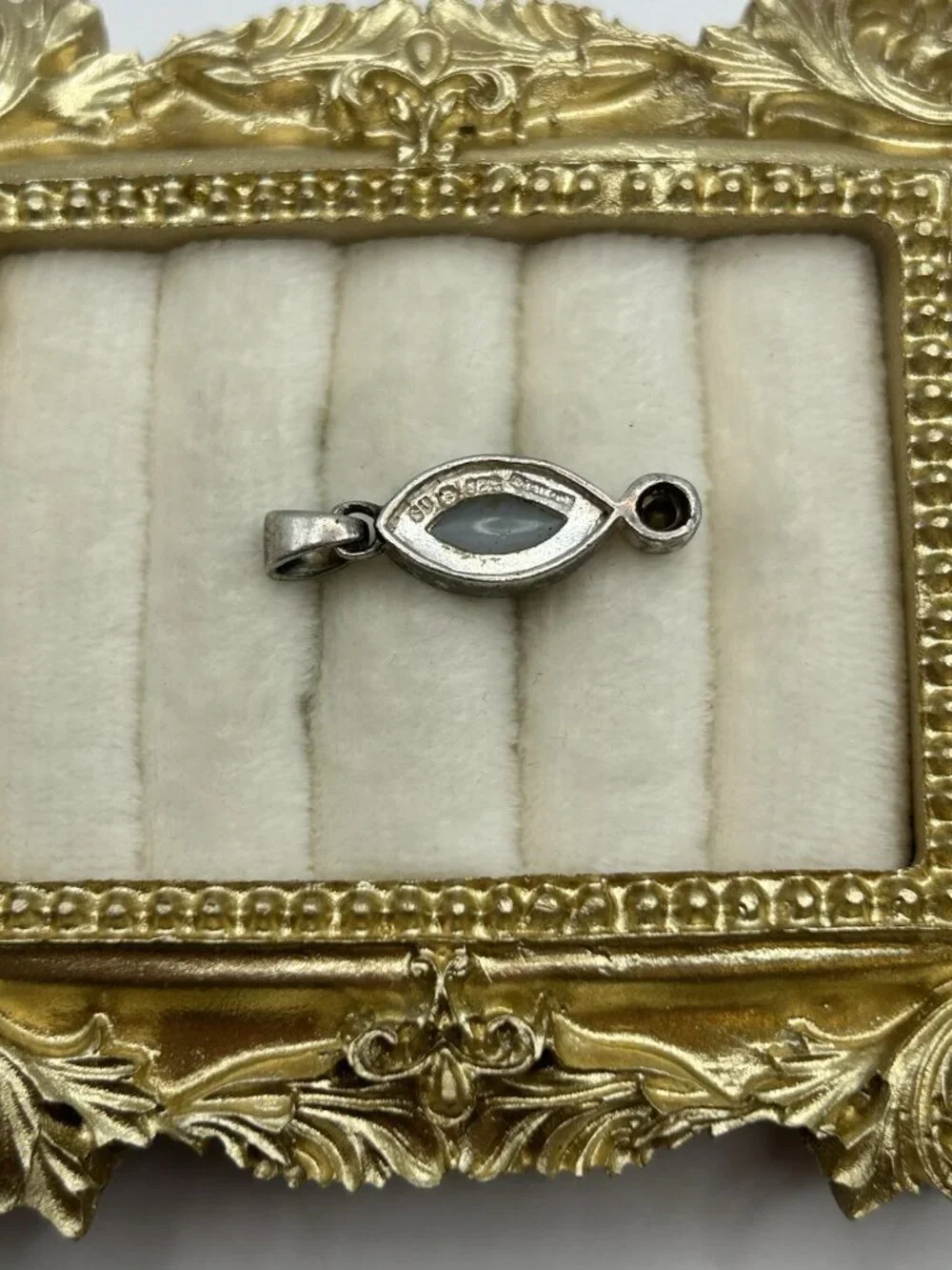 Vintage Sterling Silver Abalone Pendant Marquise Inlay Blue Stone Accent - Picture 5 of 12